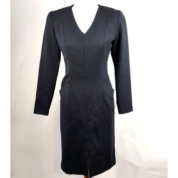 VTG Jeannene Booher 3/4 Long Sleeve V-Neck Zip Front Sheath Dress w Pockets sz S - Picture 1 of 9